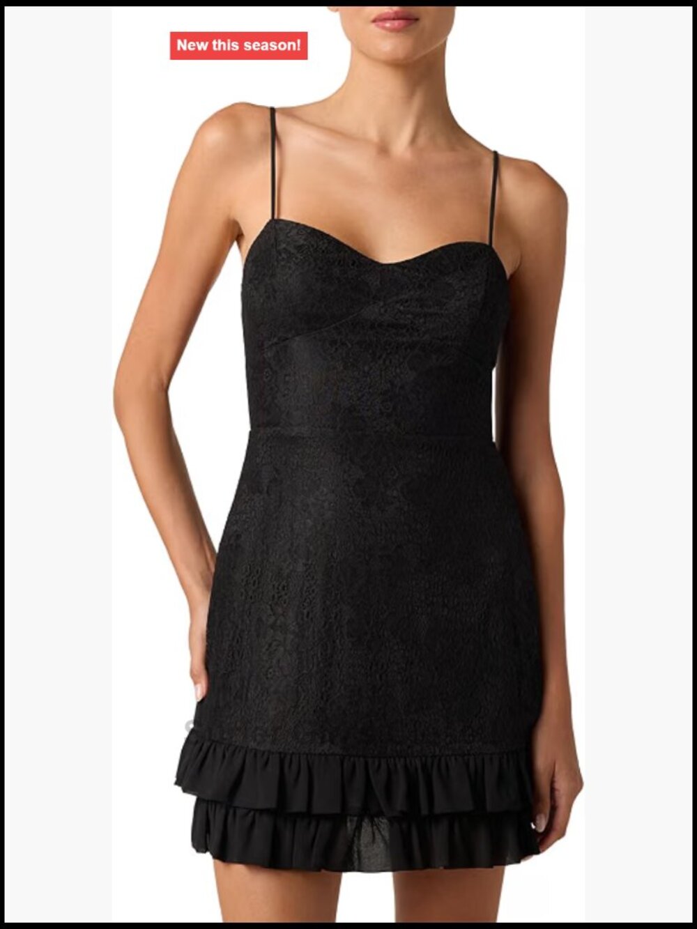 Eyelet Lace Ruffle Mini Dress with Sweetheart Neckline and Spaghetti Straps